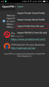 Import Client1.ovpn file from SDcard