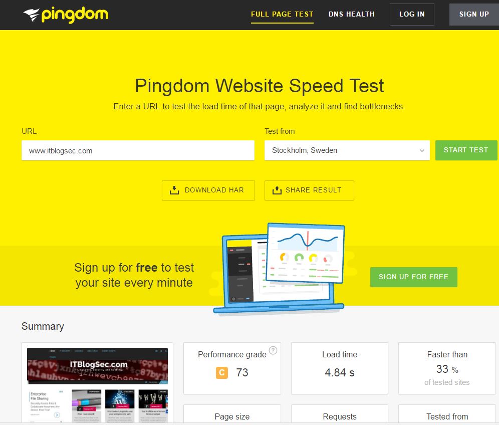 Pingdom online benchmark tool